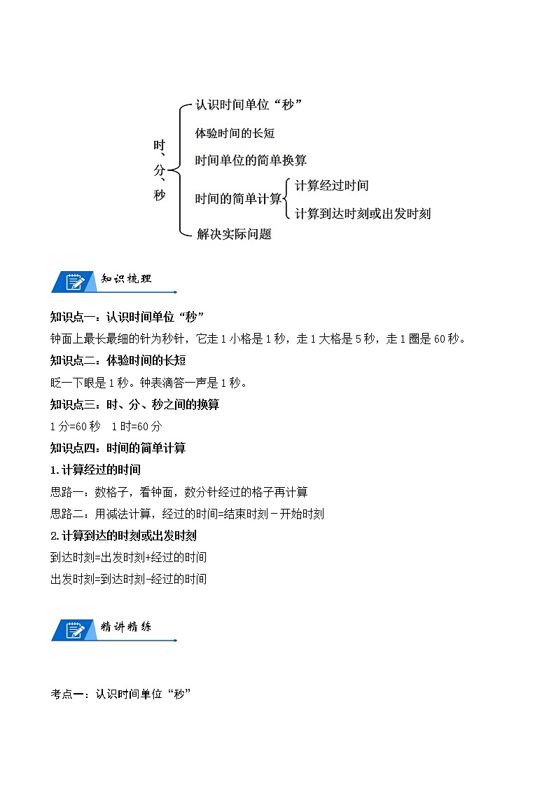 人教版数学3年级上册数学培优讲义  第1讲 时、分、秒-教师版第2页