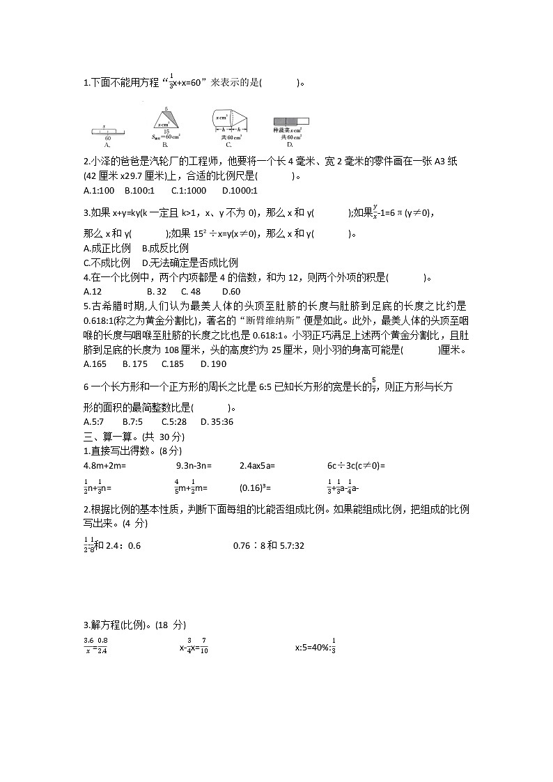 苏教版六年级数学下册期末专题测试卷式与方程   比和比例第2页