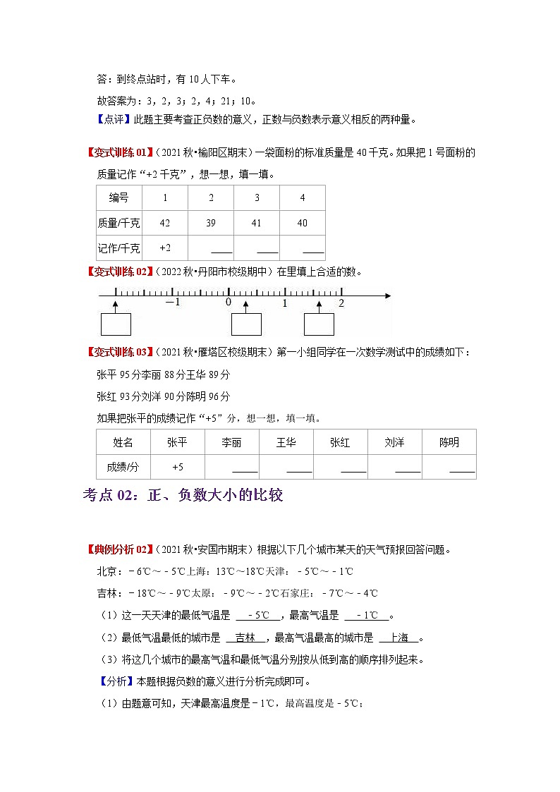 2022-2023学年青岛六三版数学五年级下册单元复习精讲精练：第一单元  认识负数（学生版） 第3页