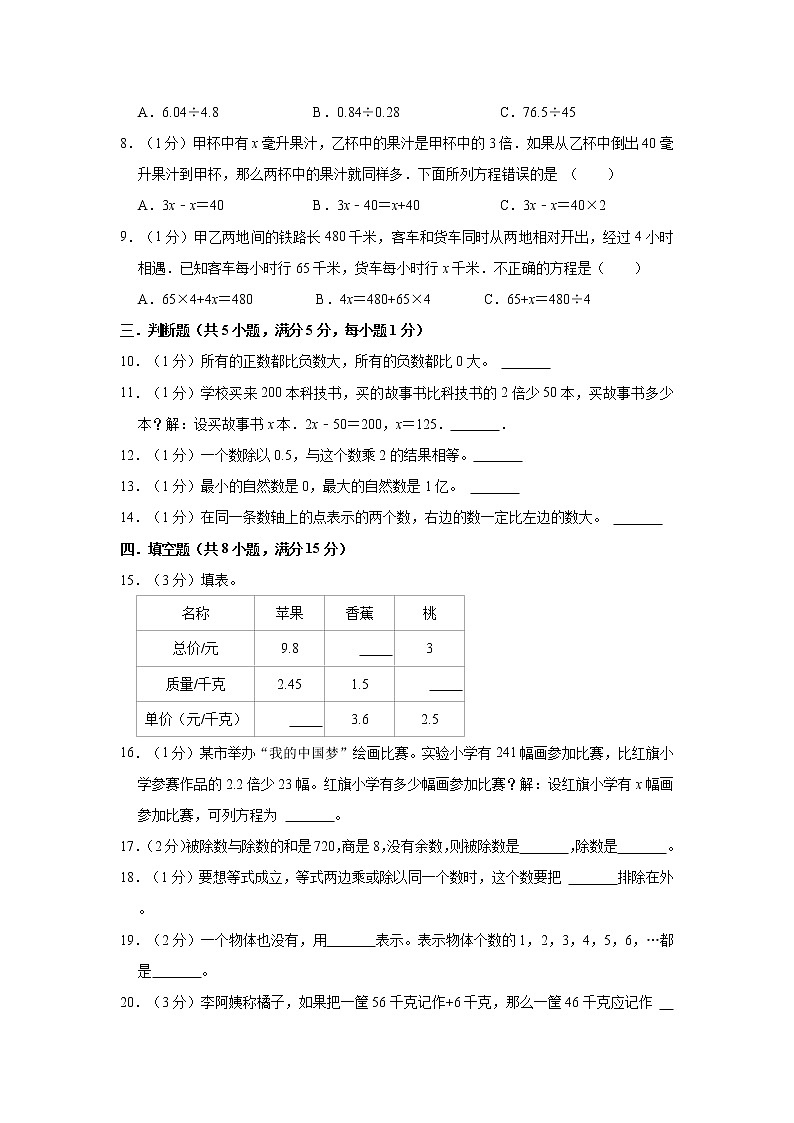 沪教版五年级下册期中测试数学试题（第1-3单元）02