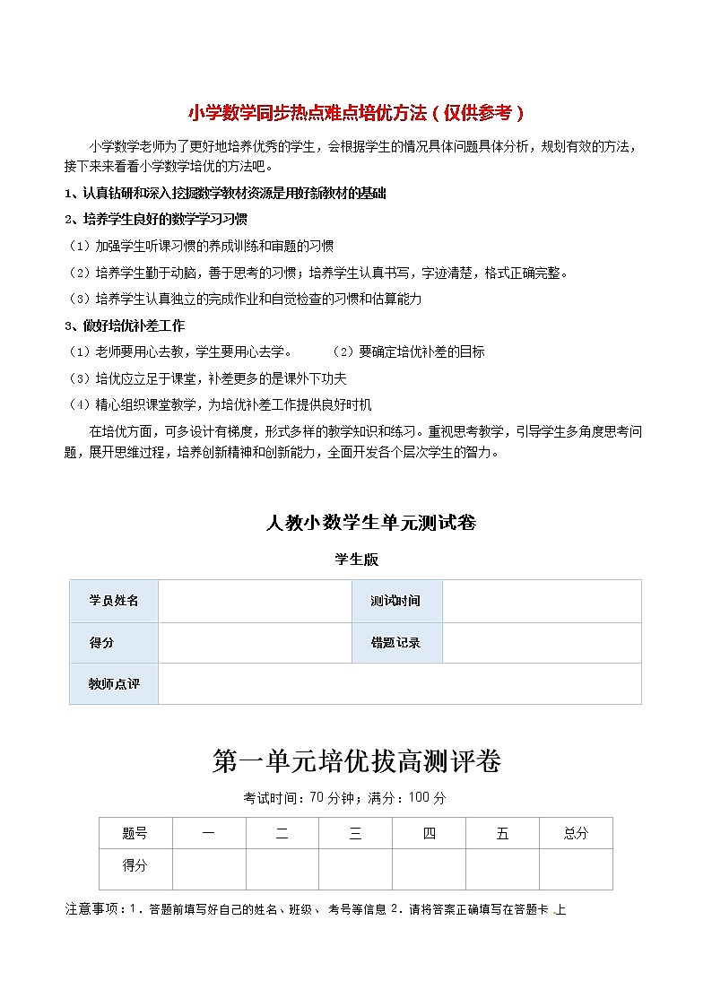 人教版数学6年级下册  第1单元培优拔高测评试题-学生版第1页