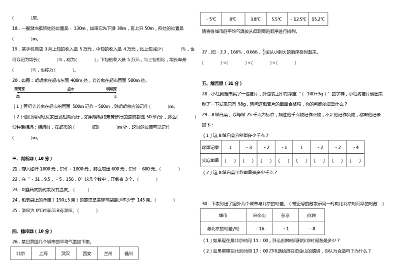 人教版小学数学六年级下册第一单元质量调研卷（含答案）第2页
