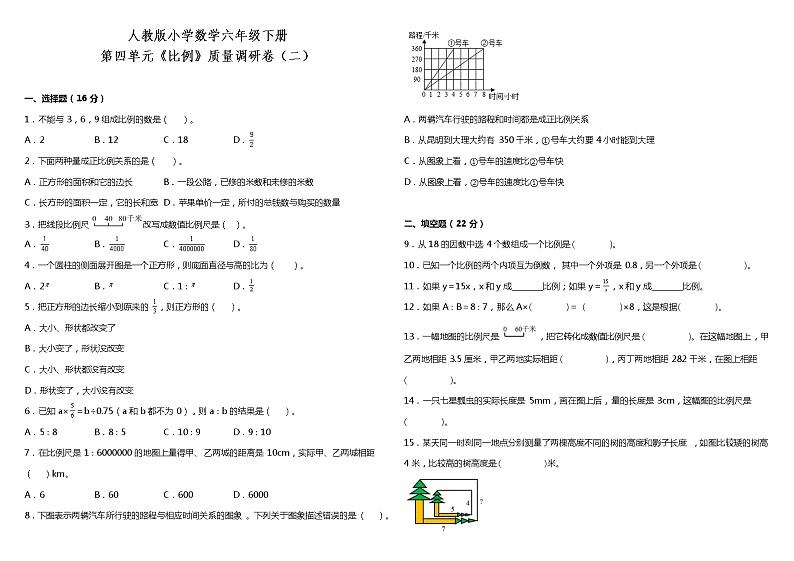人教版小学数学六年级下册第四单元质量调研卷（二）（含答案+详细解析）01