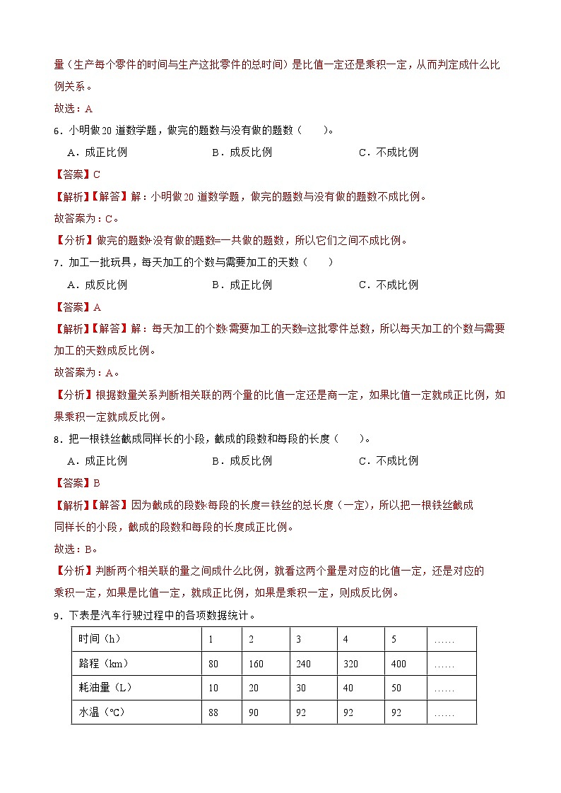 2022-2023学年小升初数学专项备考高频考点一轮复习系列之：比和比例——正比例和反比例 试卷练习03