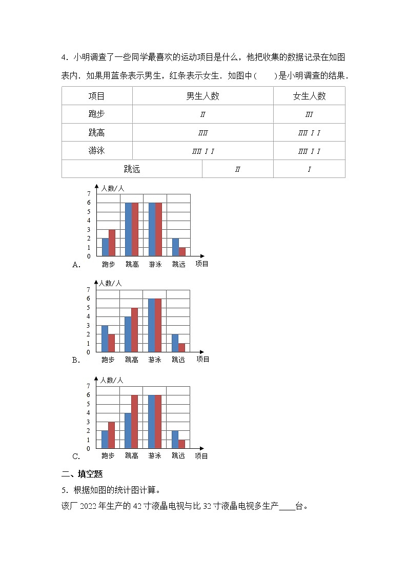 数学人教版4年级下册第8单元 8.2复式条形统计图分层作业（培优版）第3页