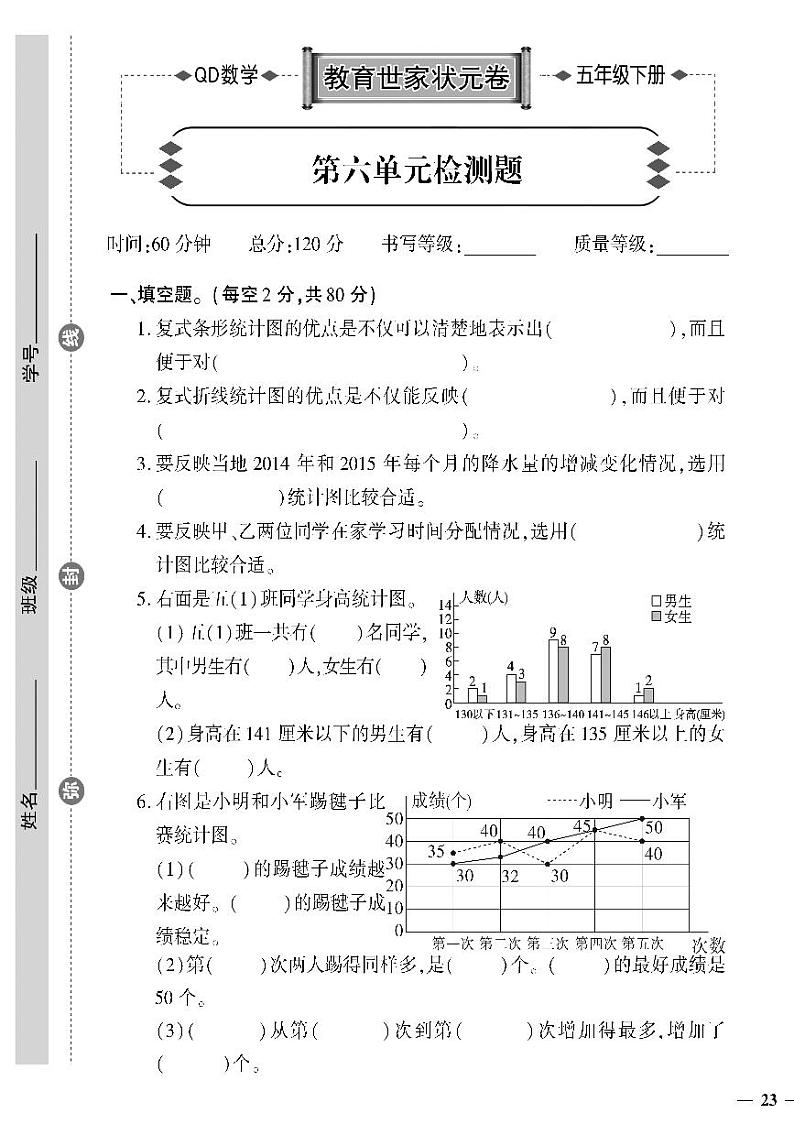（2023春）六三制青岛版数学五年级下册-教育世家状元卷_第六单元检测题01