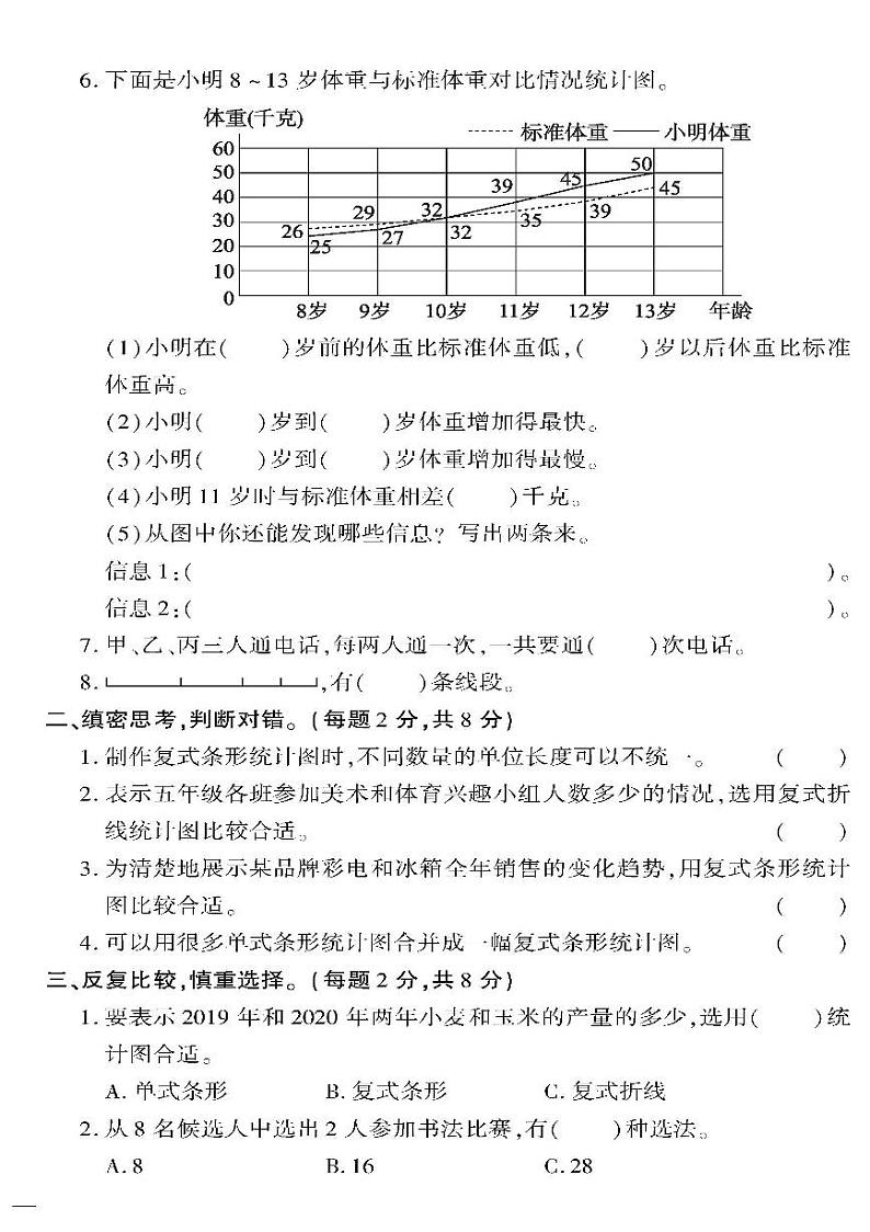 （2023春）六三青岛版小学数学（五下）-第六单元和智慧广场检测题02