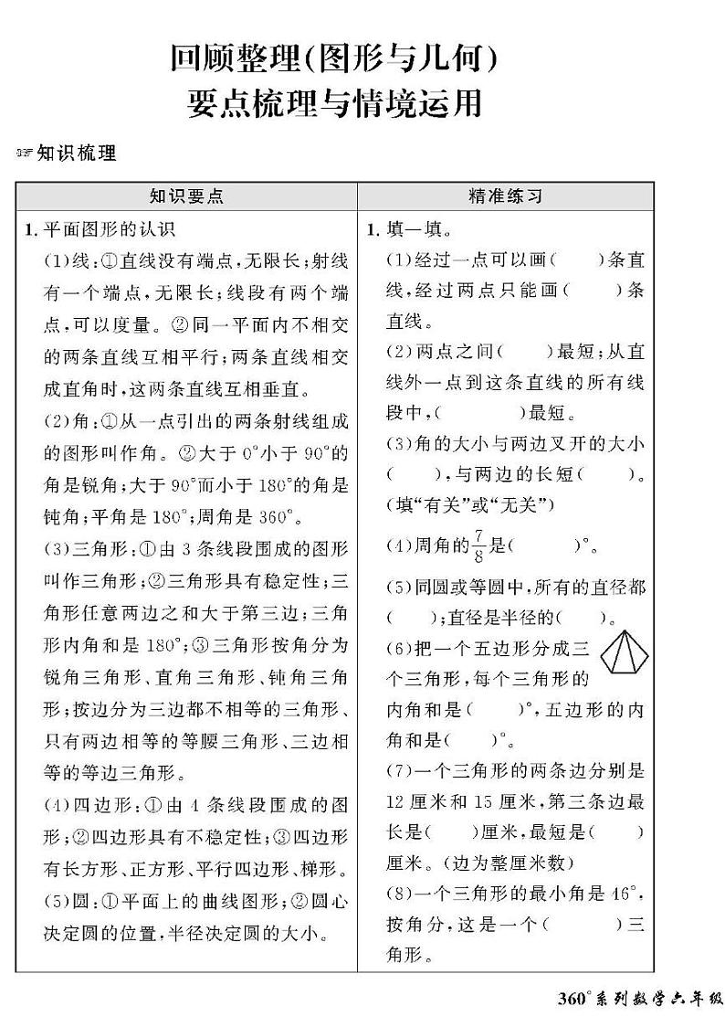 （2023春）六三青岛版小学数学（六下）-情景化真题卷-六 回顾整理（图形与几何）01