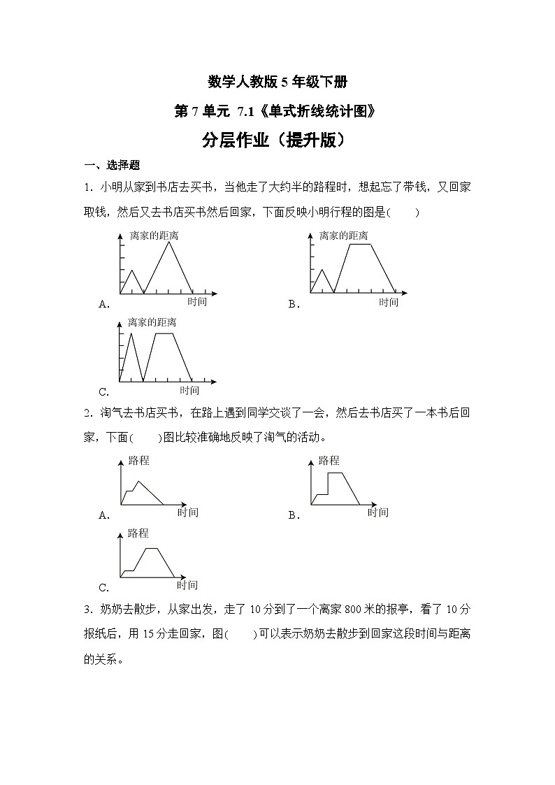 数学人教版5年级下册第7单元 7.1单式折线统计图分层作业（提升版）第1页