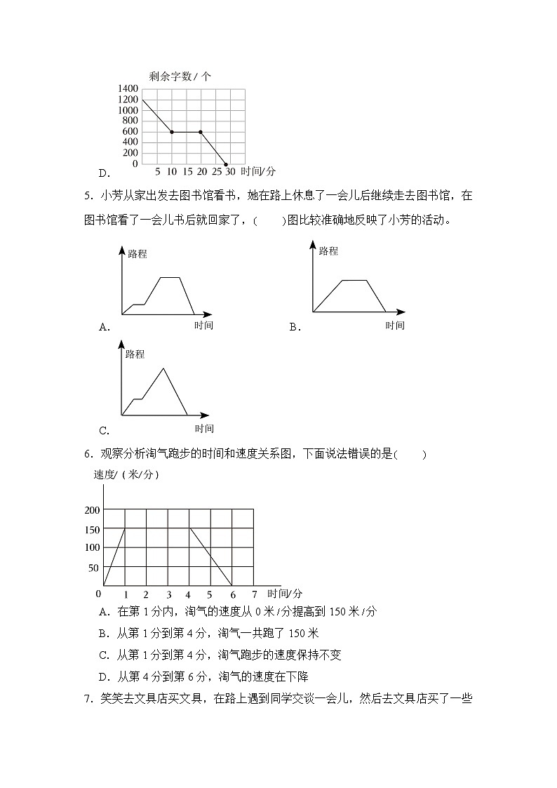 数学人教版5年级下册第7单元 7.1单式折线统计图分层作业（提升版）第3页