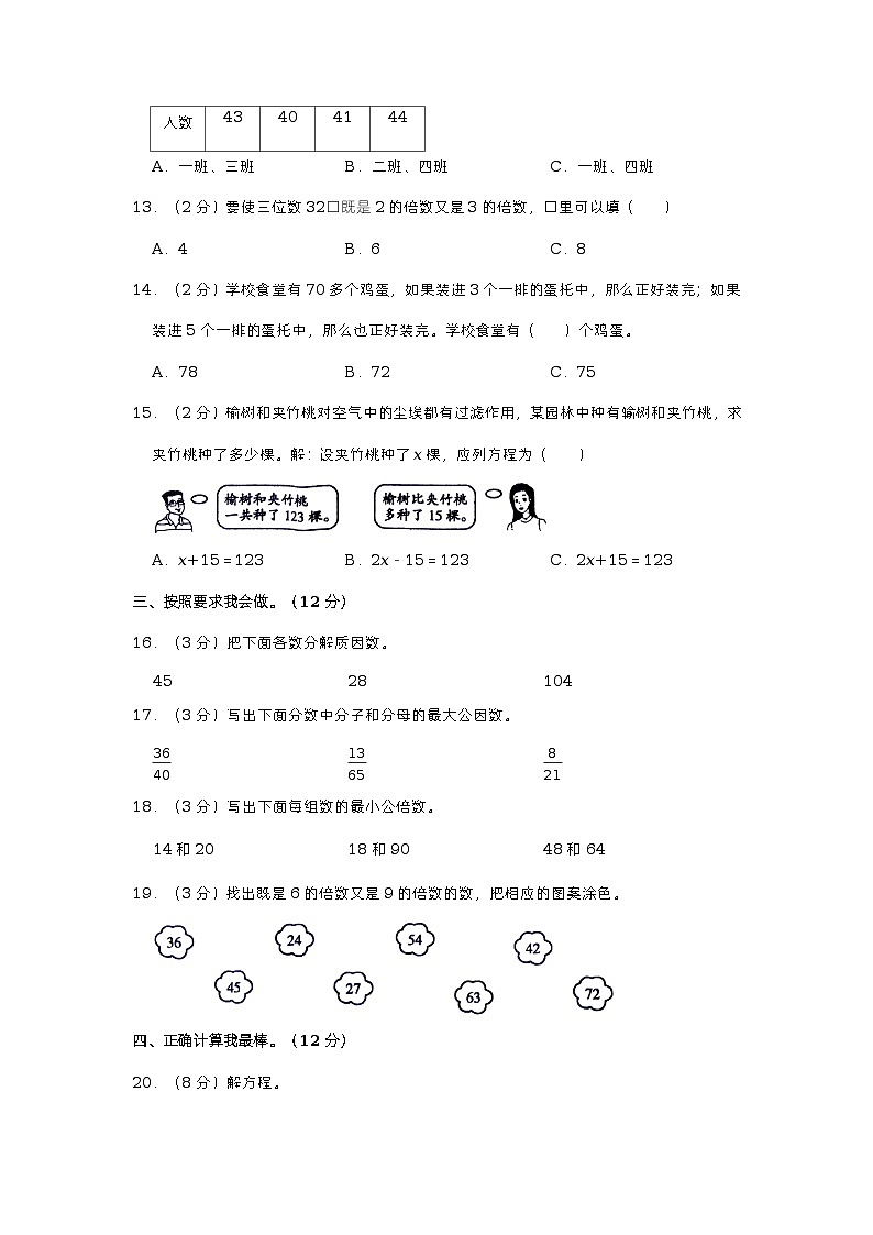 河南省周口市太康县2022-2023学年五年级下学期期中数学试卷03