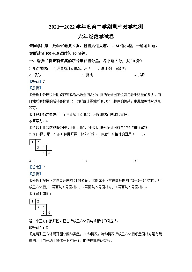 【小升初真题卷】2021-2022学年吉林省吉林市永吉县人教版六年级下册期末测试数学试卷（原卷版+解析版）01