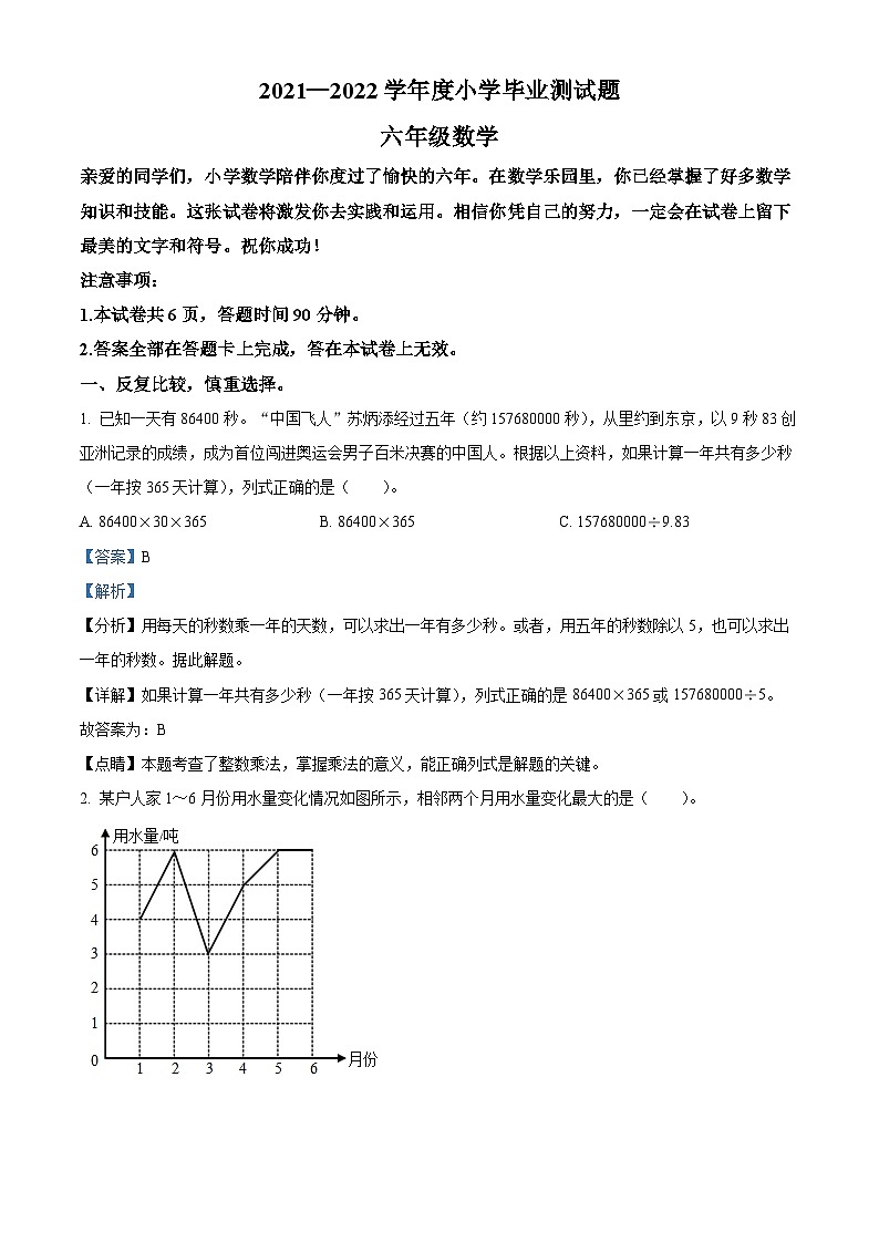 【小升初真题卷】山西省阳泉市盂县2022年人教版小升初考试数学试卷（解析版）第1页