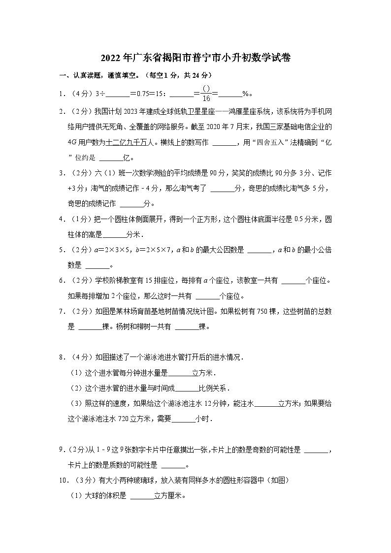 【小升初真题卷】广东省广州市荔湾区2021-2022学年六年级下学期数学小升初试卷（含解析）01