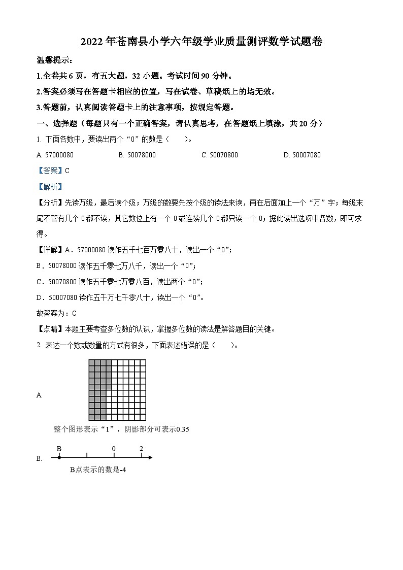 【小升初真题卷】浙江省温州市苍南县2022年人教版小升初考试数学试卷（原卷版+解析版）01