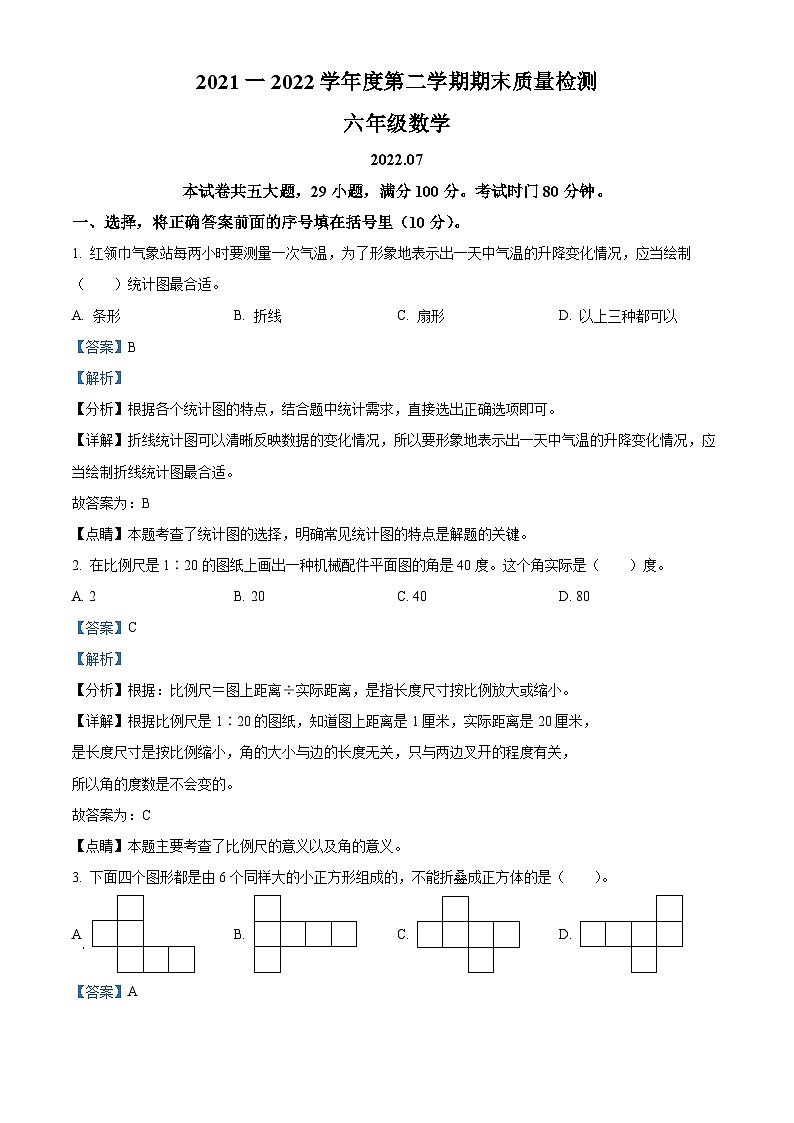 【小升初真题卷】2021-2022学年辽宁省大连市中山区北师大版六年级下册期末测试数学试卷（解析版）第1页