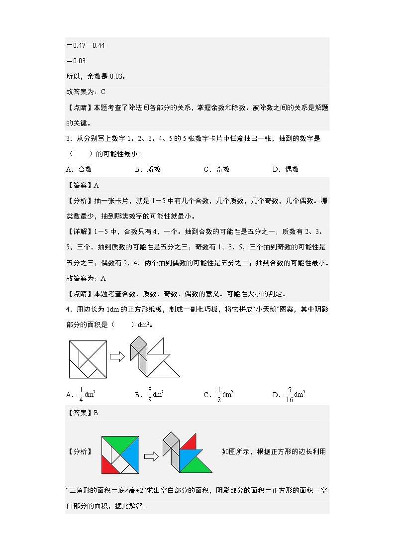 【A4解析】2023年小升初数学模拟测试卷二（普通校）（人教版）第2页
