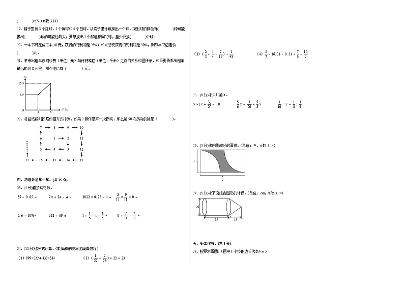 【A3原卷】2023年小升初数学模拟测试卷四（普通校）（人教版）第2页