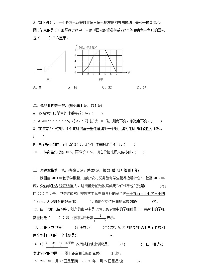 【A4原卷】2023年小升初数学模拟测试卷一（重点校）（通用版）第2页