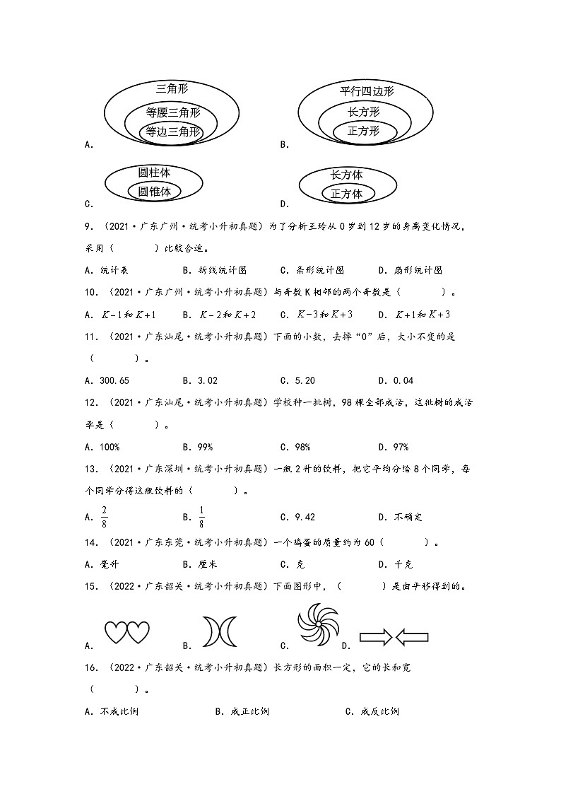 题型一  选择题63题（一）——广东省各地区小升初题型真题汇编（人教版）（含解析）第2页