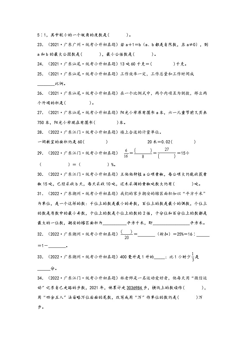 题型二  填空题95题（一）——广东省各地区小升初题型真题汇编（人教版）（含解析）第3页