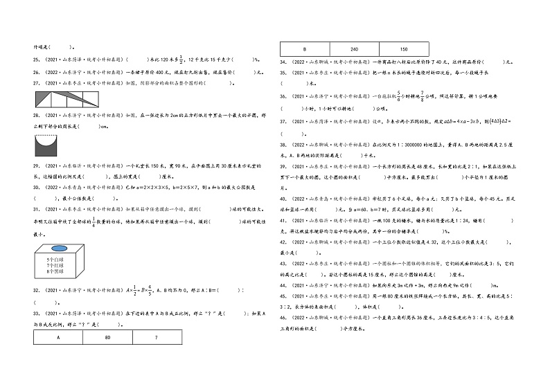 题型三  填空题63题（二）——（2023专用）2021+2022年山东省各地区小升初真题题型汇编（通用版）（含解析）第2页