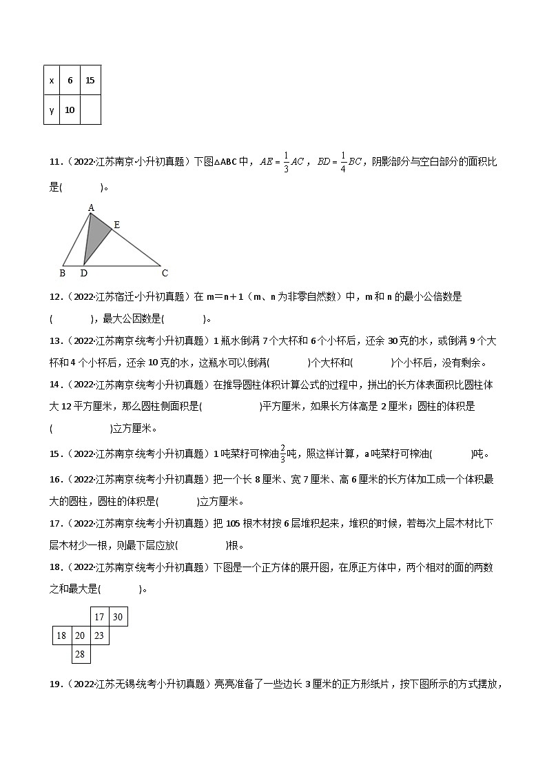 【江苏地区】小学数学小升初易错考点真题汇编：填空题判断题02