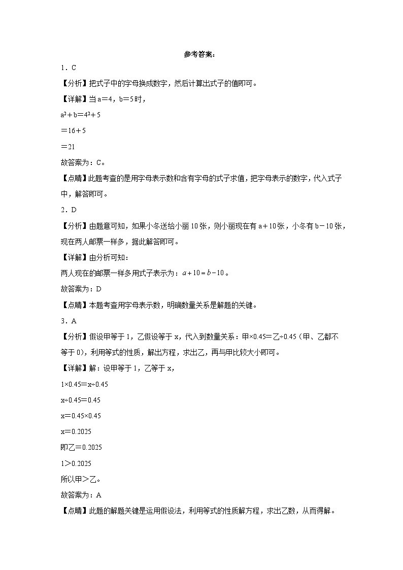 小升初北师大版数学易错题培优卷：式与方程综合题第3页