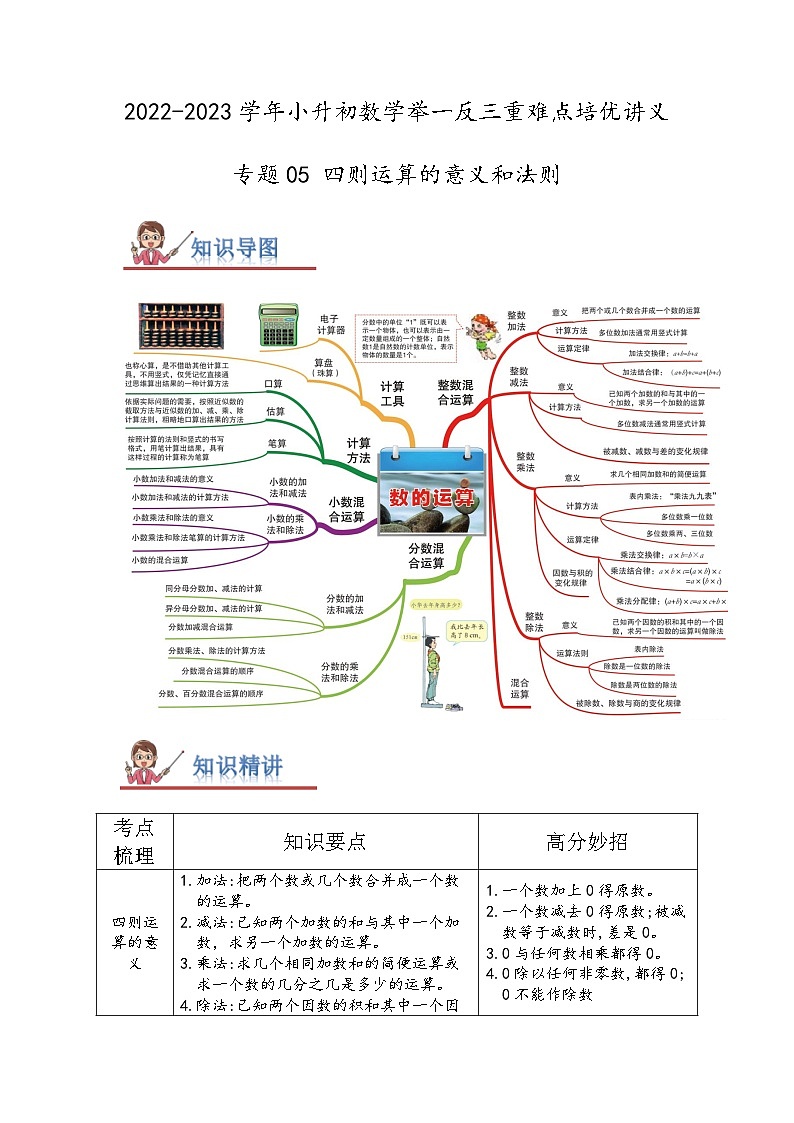 专题05《四则运算的意义和法则》 ——2022-2023学年小学数学六年级下册小升初全国通用版专题复习讲义（解析版）第1页