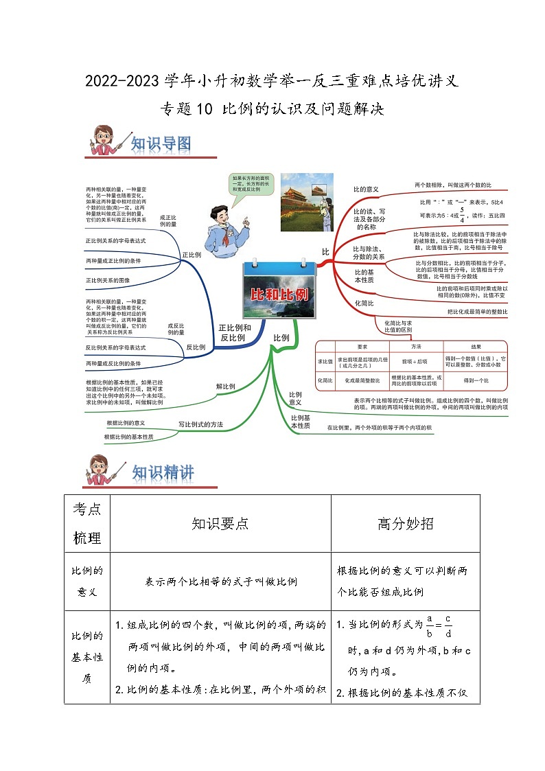 专题10《比例的认识及问题解决》 ——2022-2023学年小学数学六年级下册小升初全国通用版专题复习讲义（解析版）第1页