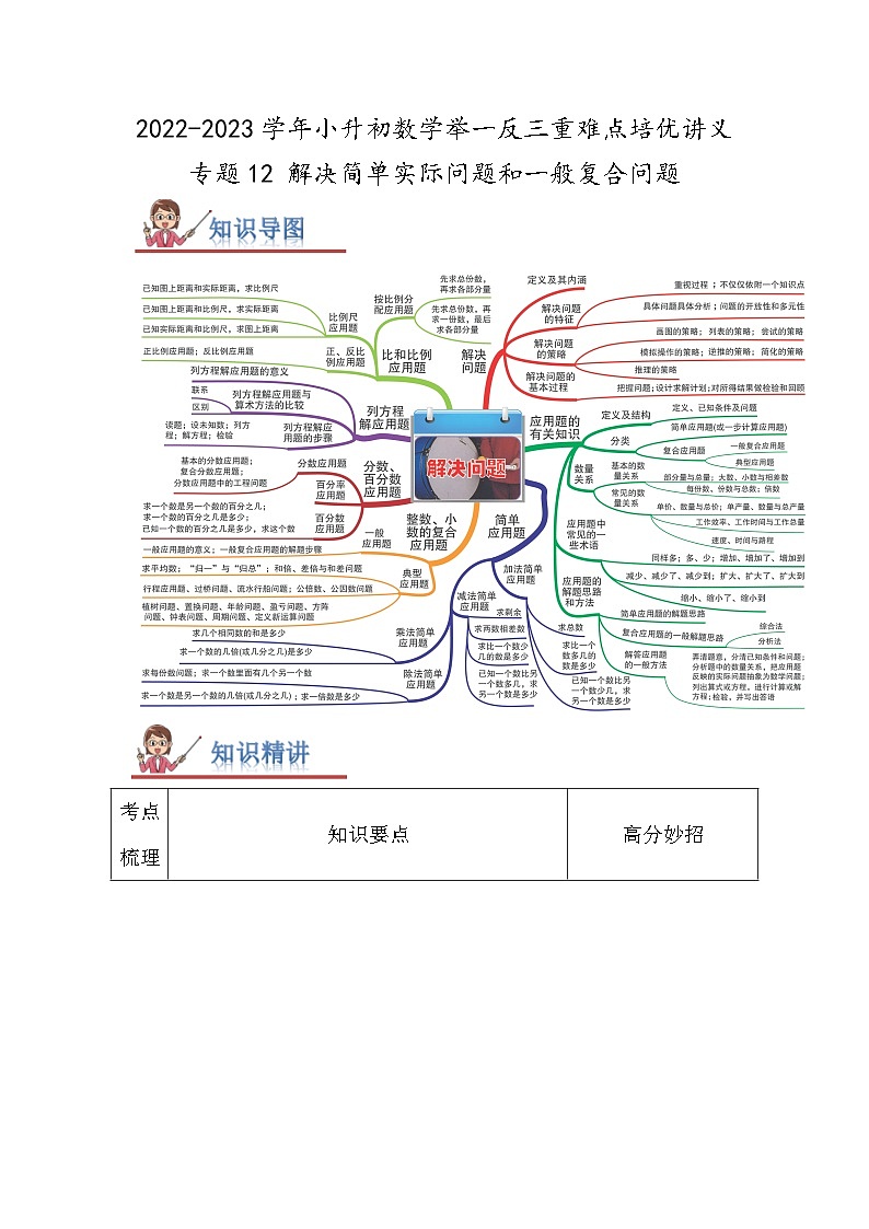 专题12《解决简单实际问题和一般复合问题》 ——2022-2023学年小学数学六年级下册小升初全国通用版专题复习讲义（原卷版）第1页