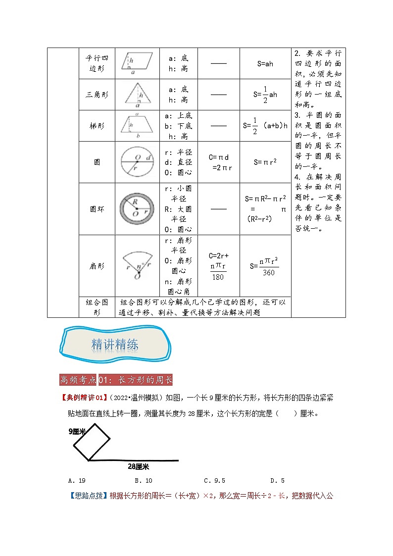 专题16《平面图形的周长和面积》 ——2022-2023学年小学数学六年级下册小升初全国通用版专题复习讲义（原卷版）第2页