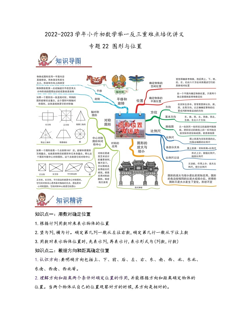 专题22《图形与位置》 ——2022-2023学年小学数学六年级下册小升初全国通用版专题复习讲义（原卷版）第1页
