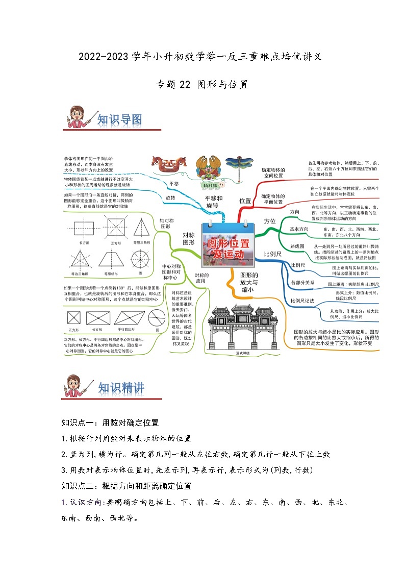 专题22《图形与位置》 ——2022-2023学年小学数学六年级下册小升初全国通用版专题复习讲义（解析版）第1页