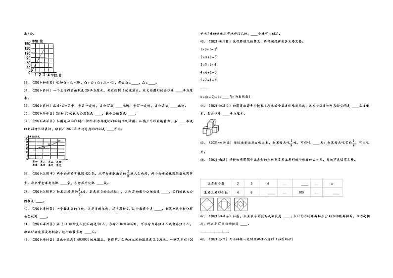 必考题型二  填空题60题（二）——2021+2022年江苏省各地区小升初数学必考题型真题汇编（苏教版）第3页