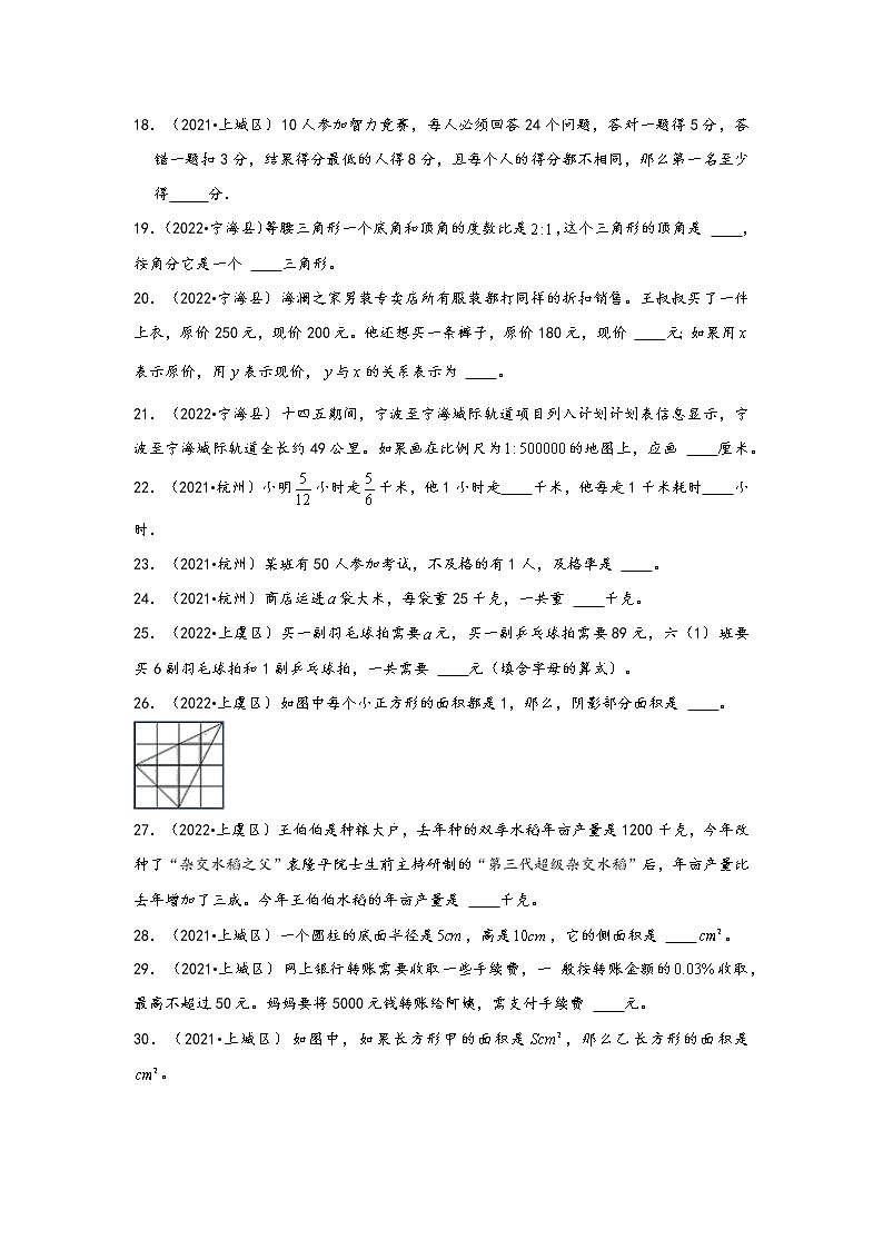 题型二  填空题60题（二）——浙江省各地区小升初数学题型真题汇编（通用版）第3页