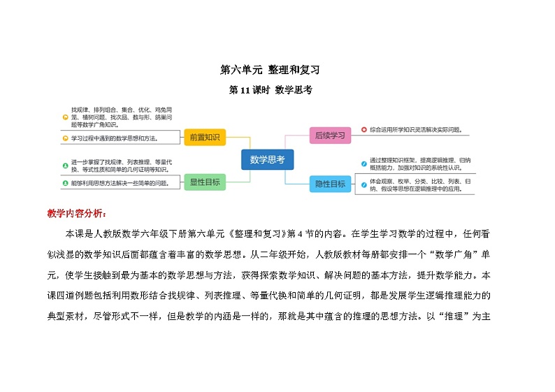 人教版六年级数学下册 第六单元第11课时《数学思考》精品教学方案 教案01