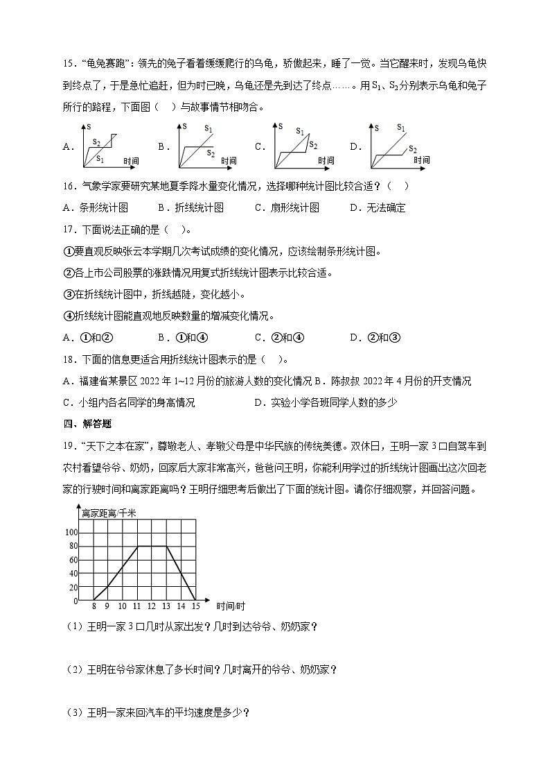 人教版五年级数学下册双减课时作业设计-折线统计图（含答案）第3页