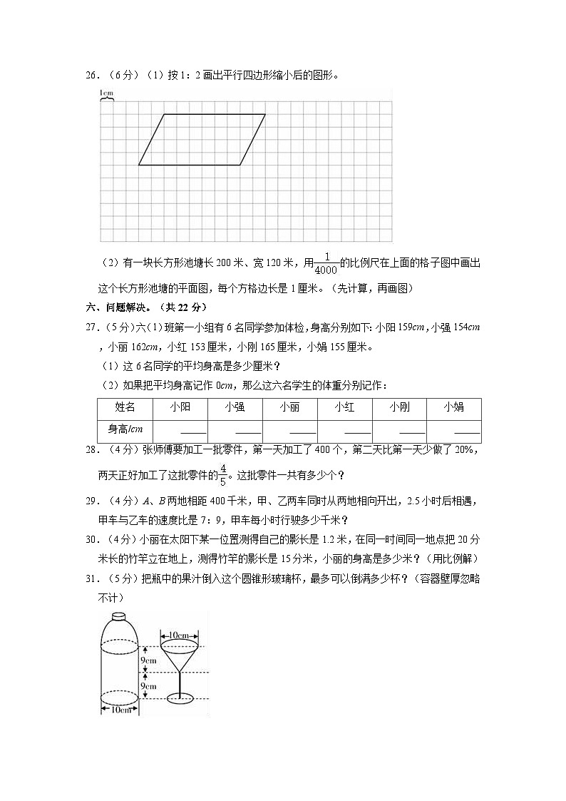 云南省楚雄彝族自治州部分地区2022-2023学年六年级下学期期中数学试卷第3页