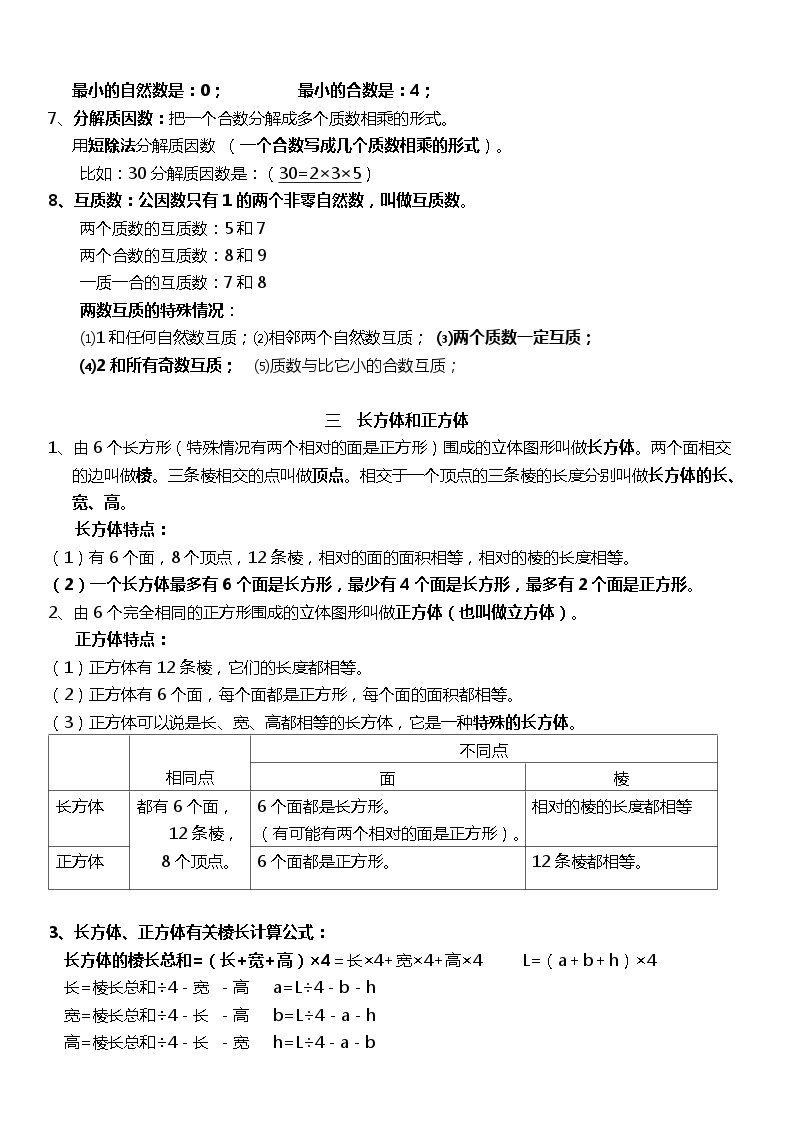 人教版数学小学五年级下册《期中复习》知识点梳理03