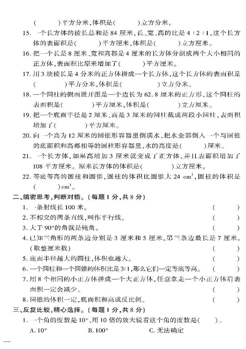 （2023春）潍坊版-青岛版小学数学（六下）-专项检测题（二）（共12页3套）第2页
