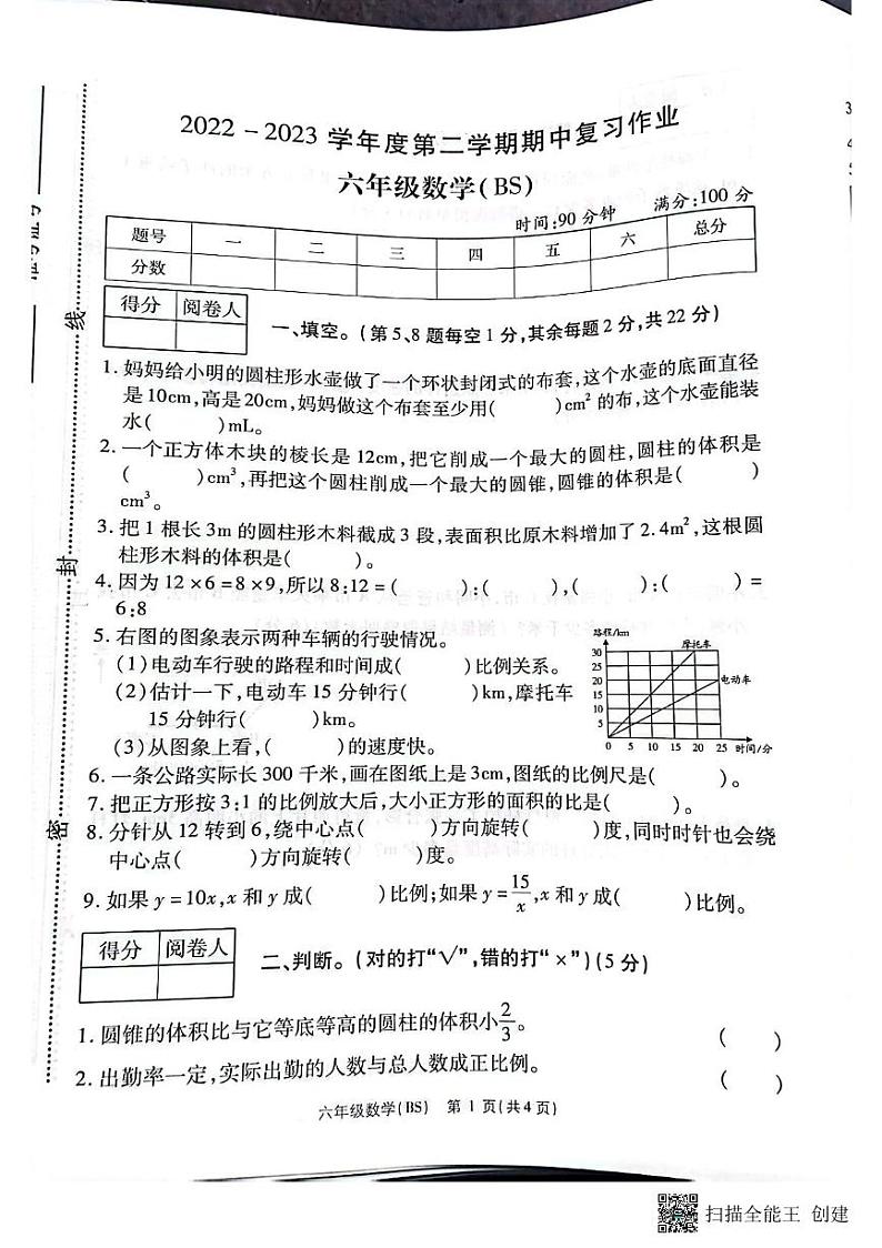 河南省商丘市虞城县求实学校2022-2023学年六年级下学期期中考试数学试卷01