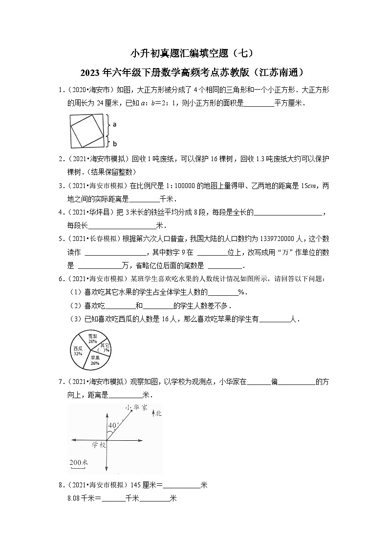 小升初真题汇编填空题（七）-2023年六年级下册数学高频考点苏教版（江苏南通）01
