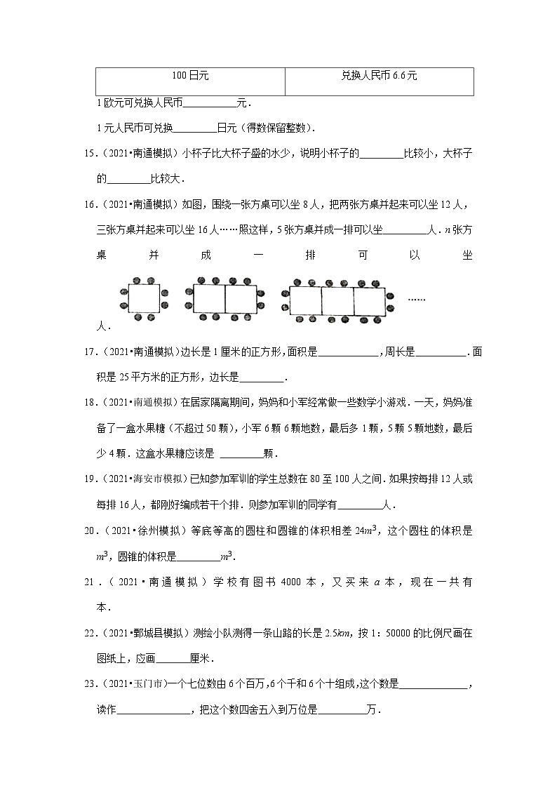 小升初真题汇编填空题（七）-2023年六年级下册数学高频考点苏教版（江苏南通）03