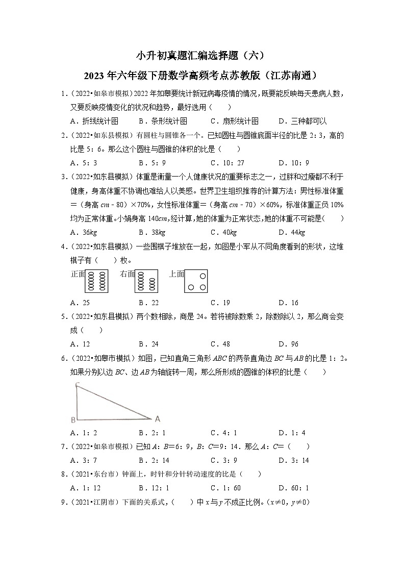 小升初真题汇编选择题（六）-2023年六年级下册数学高频考点苏教版（江苏南通）第1页