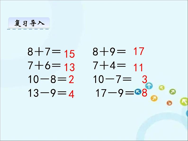 苏教版数学一年级下册 1.2 十几减8、7 课件03