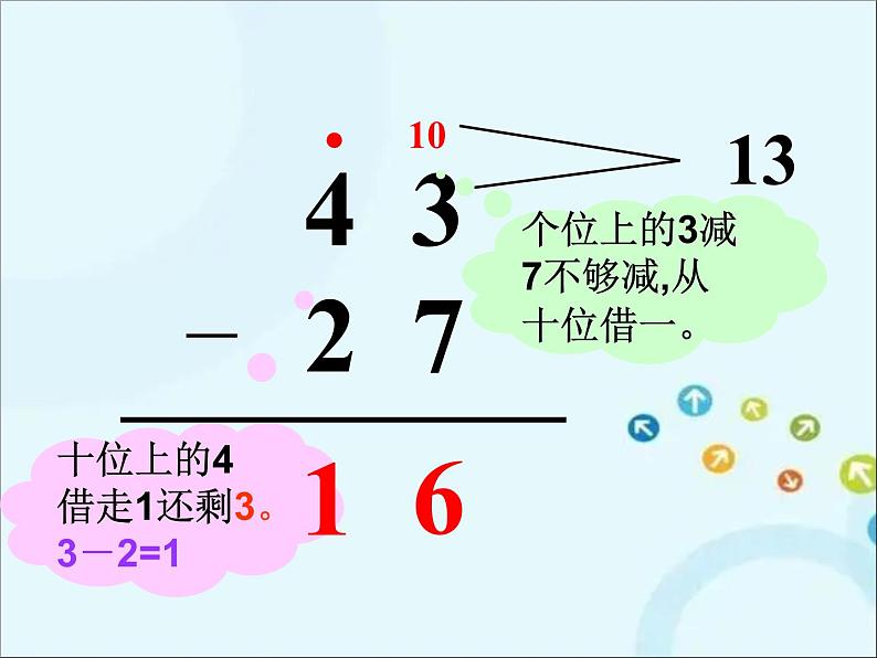 苏教版数学一年级下册 6.4 笔算两位数减两位数（退位） 课件第8页