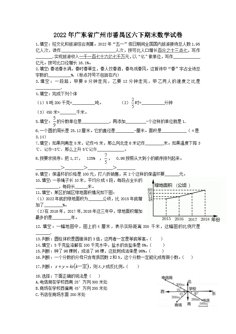 2022年番禺区六年级下册期末考试（无答案）01