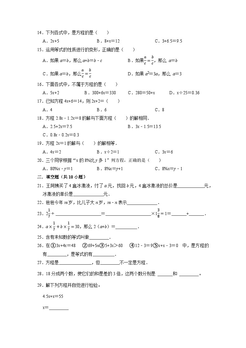 2023小升初考点分类-式与方程（押题卷）-2023年六年级下册数学专项培优卷（人教版）02
