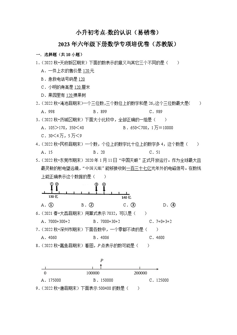 2023小升初考点分类-数的认识（易错卷）-2023年六年级下册数学专项培优卷（苏教版）01